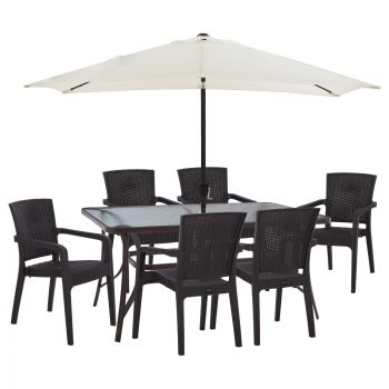Градински к-кт маса 150х90 см + 6 стола Кафене + чадър