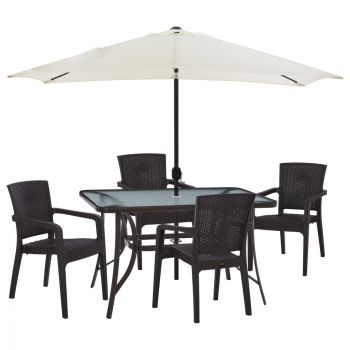 Градински к-кт маса 120х70 см + 4 стола Кафене + чадър