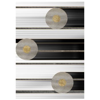 Килим 120х170 см черно-бял със златни дискове