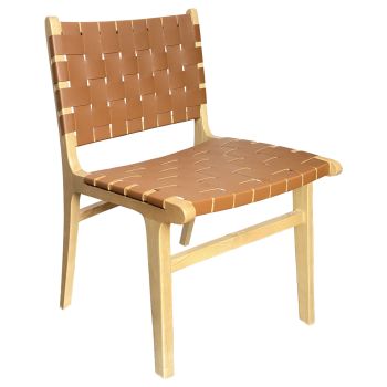 Дървен стол Тун с кафява плетена кожа
