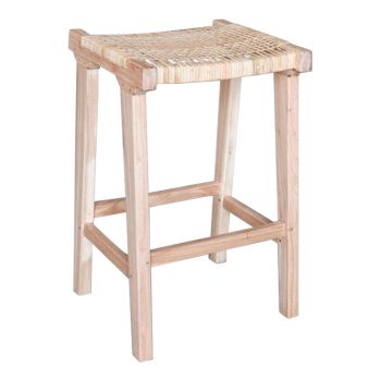 Дървен бар стол с ратан средна височина